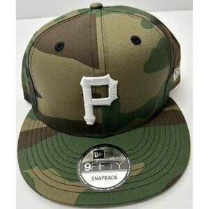 New Era Pittsburgh Pirates Basic 9FIFTY Snapback Hat Cap Camo OSFA White Logo P